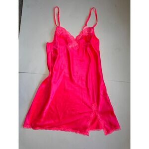 Vintage Victoria's Secret Neon Pink Lace Trim Slip Dress Size S P